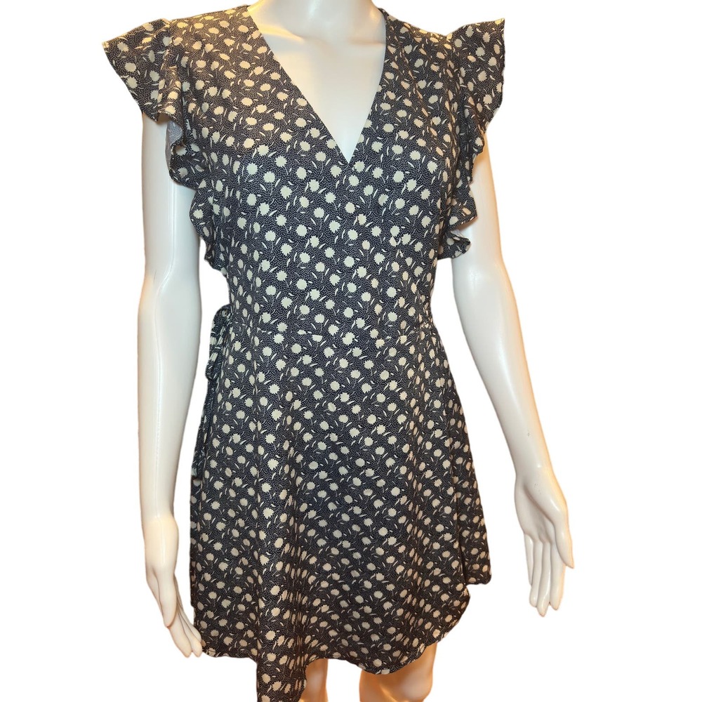 Urban Outfitters Wrap-Front Dress‎ Navy White Size Small